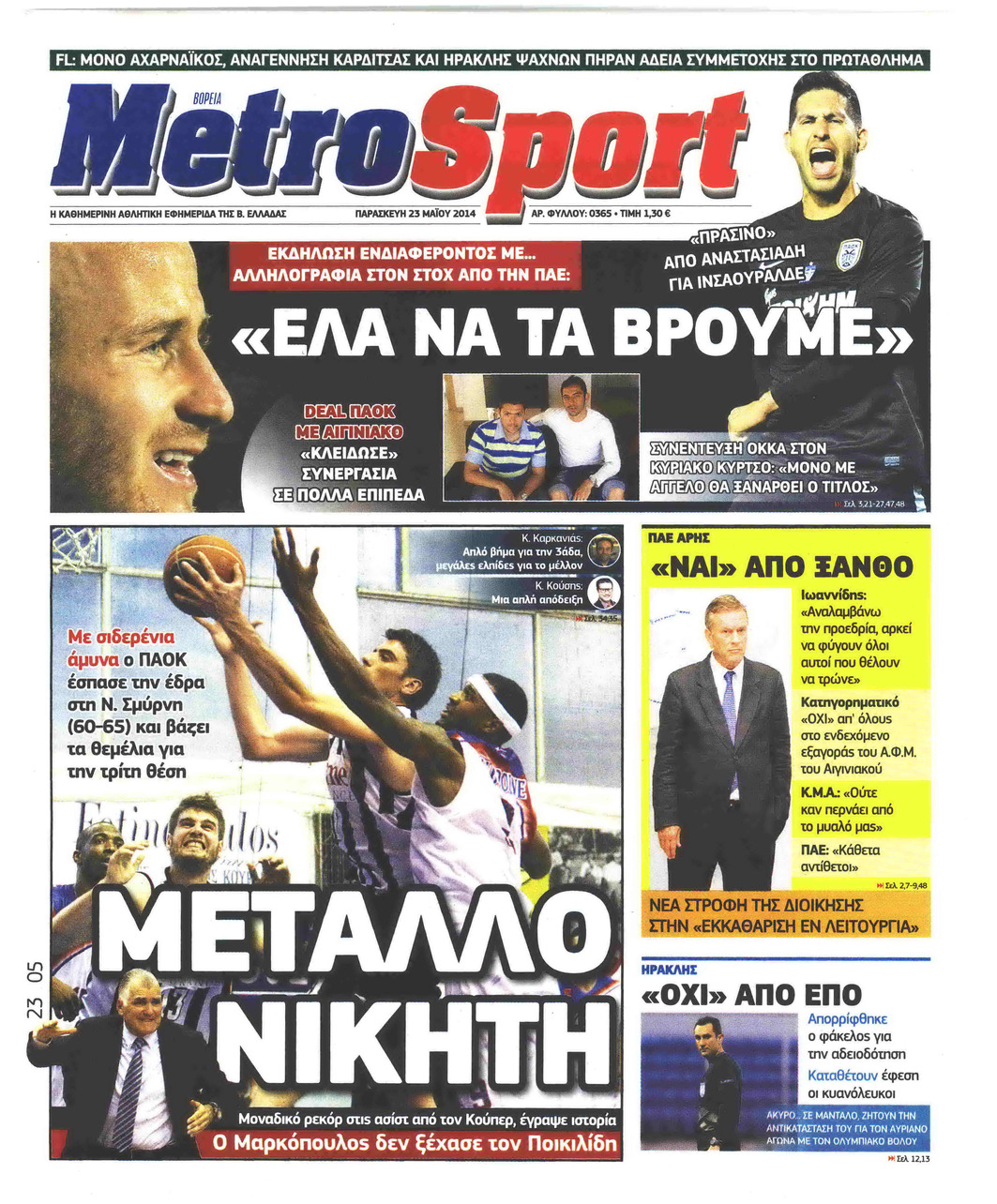 Πρωτοσέλιδο εφημερίδας Metrosport