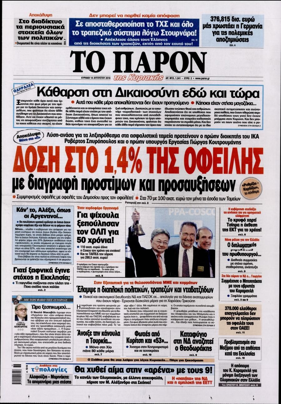 Πρωτοσέλιδο εφημερίδας Το Παρόν