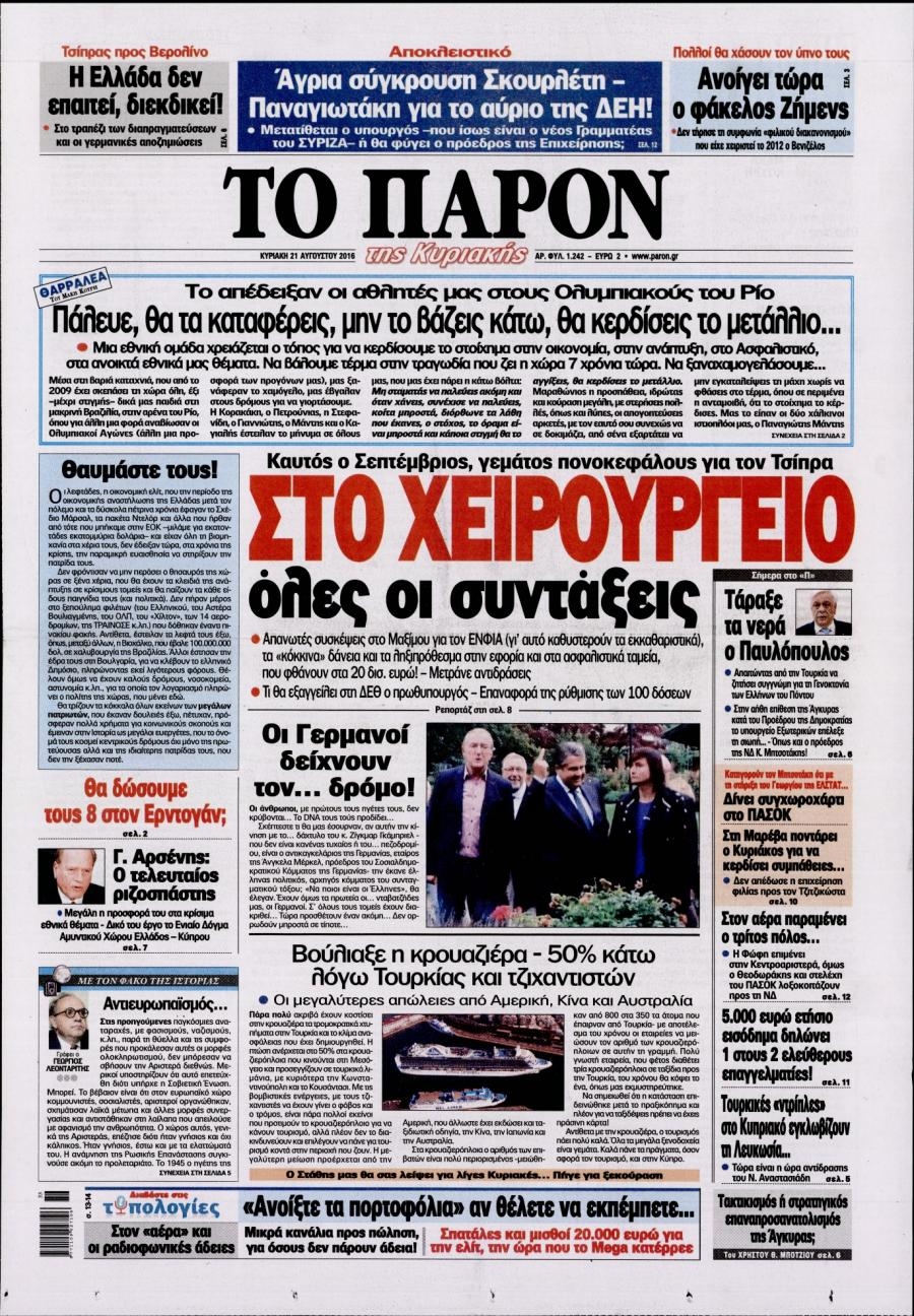 Πρωτοσέλιδο εφημερίδας Το Παρόν