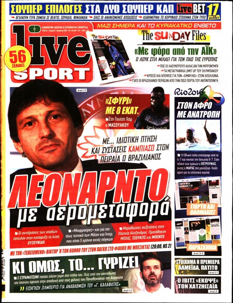 Πρωτοσέλιδο εφημερίδας Livesport