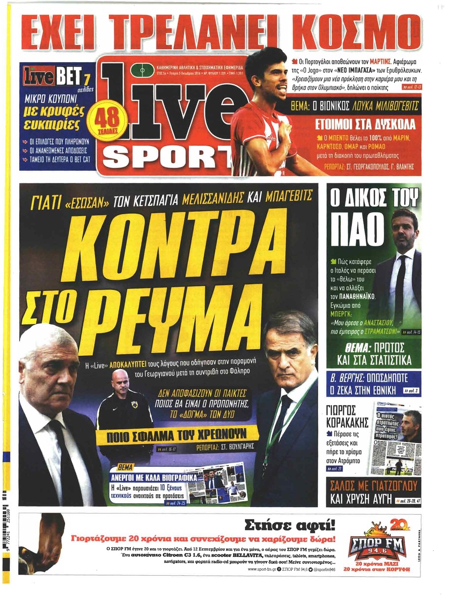 Πρωτοσέλιδο εφημερίδας Livesport