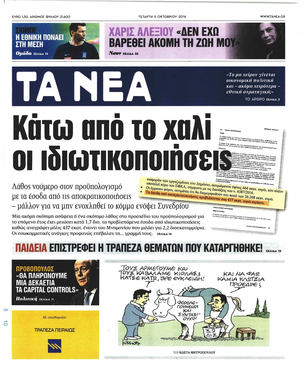 Πρωτοσέλιδο εφημερίδας Τα Νέα