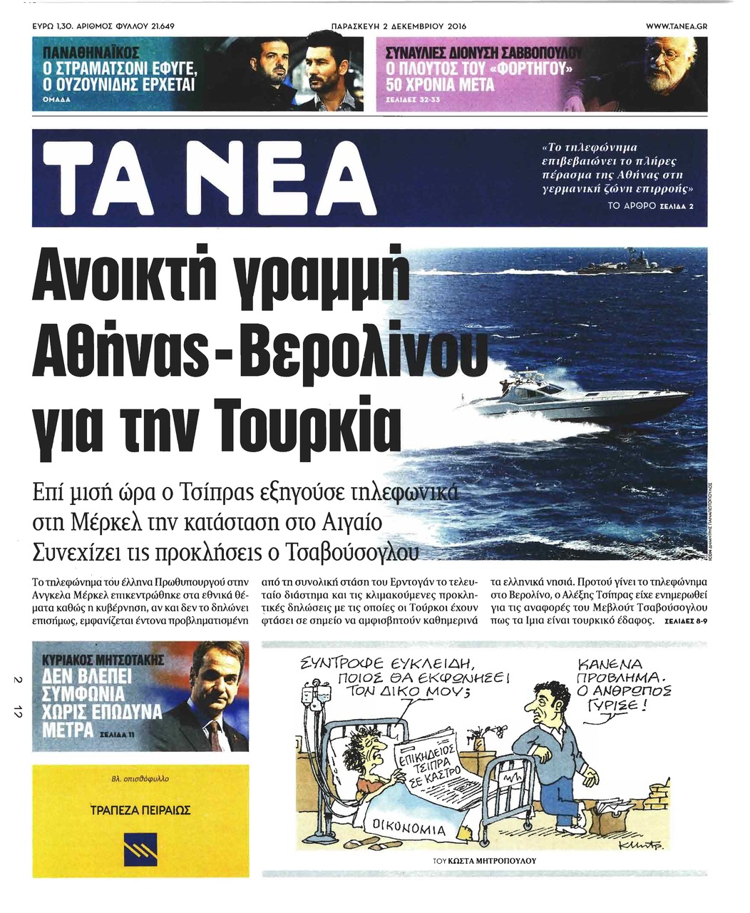 Πρωτοσέλιδο εφημερίδας Τα Νέα