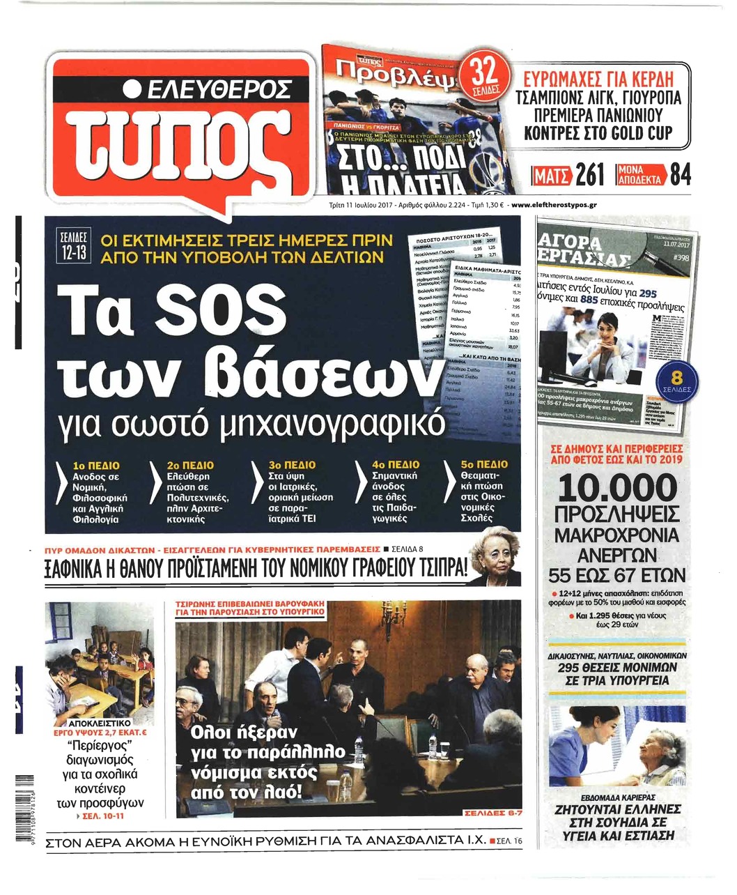 Πρωτοσέλιδο εφημερίδας Ελεύθερος Τύπος