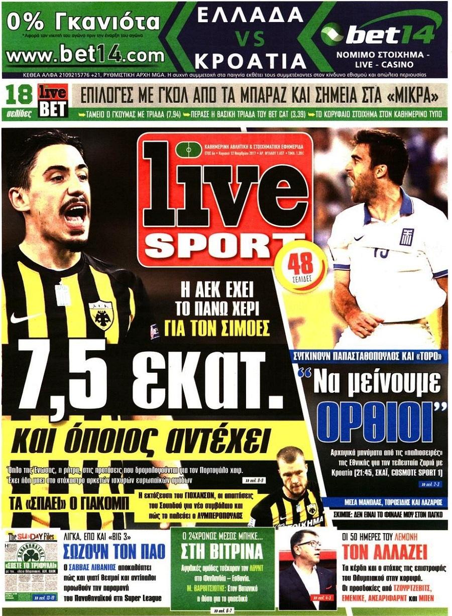 Πρωτοσέλιδο εφημερίδας Livesport