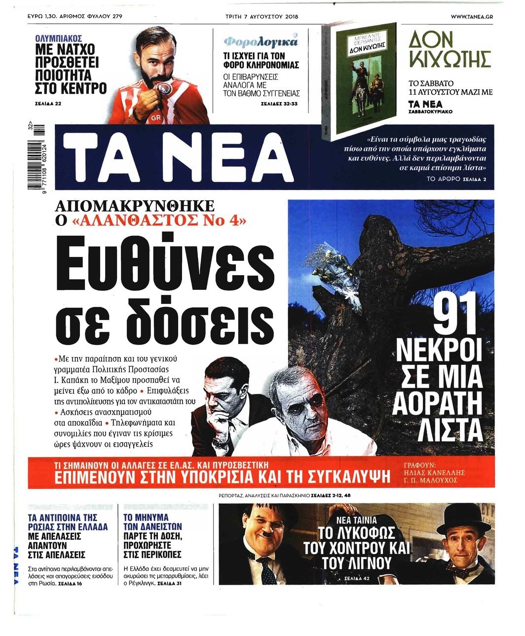 Πρωτοσέλιδο εφημερίδας Τα Νέα