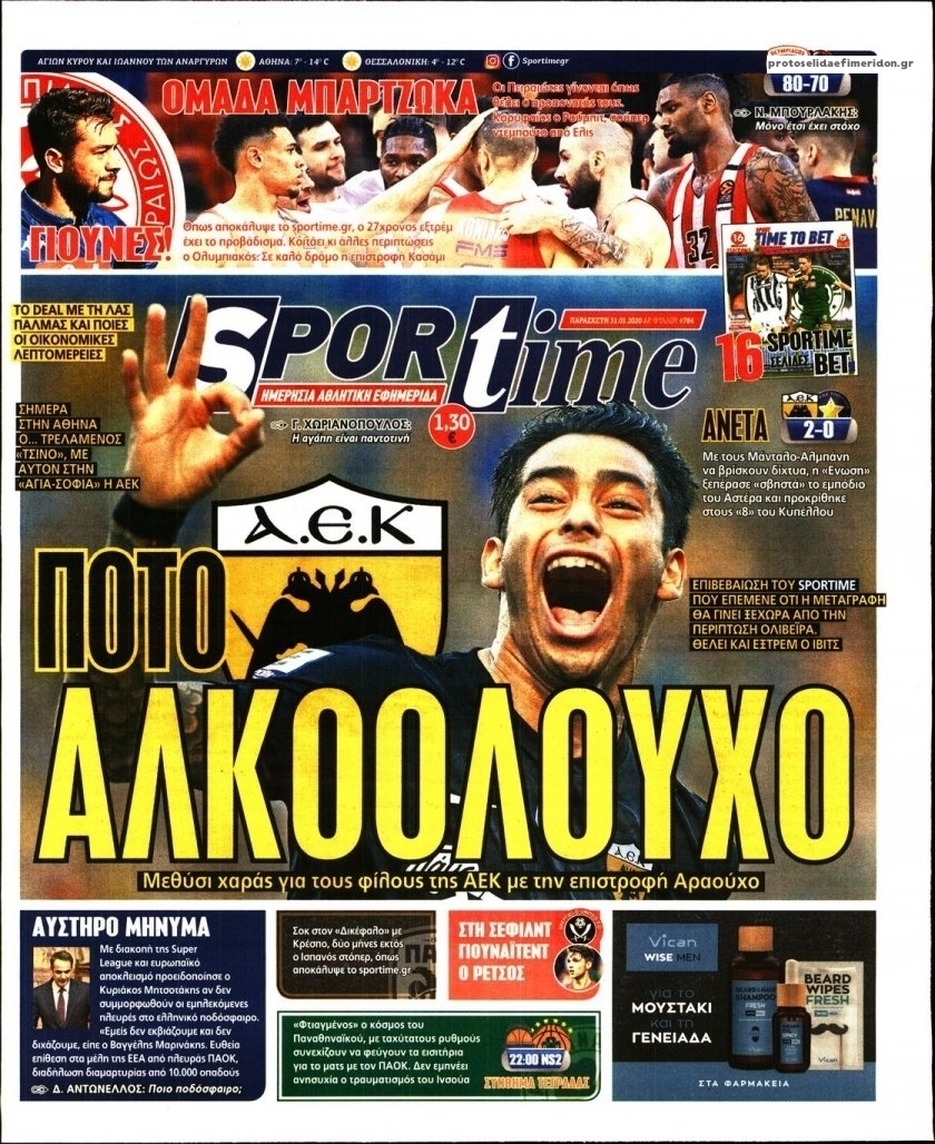 Πρωτοσέλιδο εφημερίδας Sportime