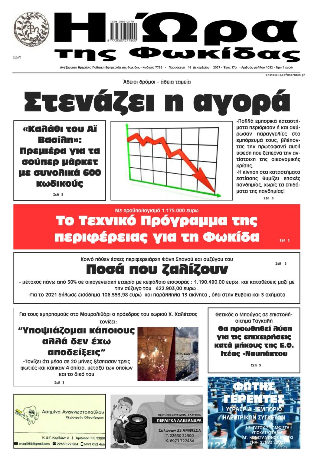 Πρωτοσέλιδο εφημερίδας Η Ώρα της Φωκίδας