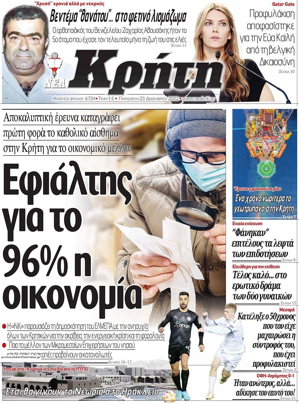 Πρωτοσέλιδο εφημερίδας Νέα Κρήτη