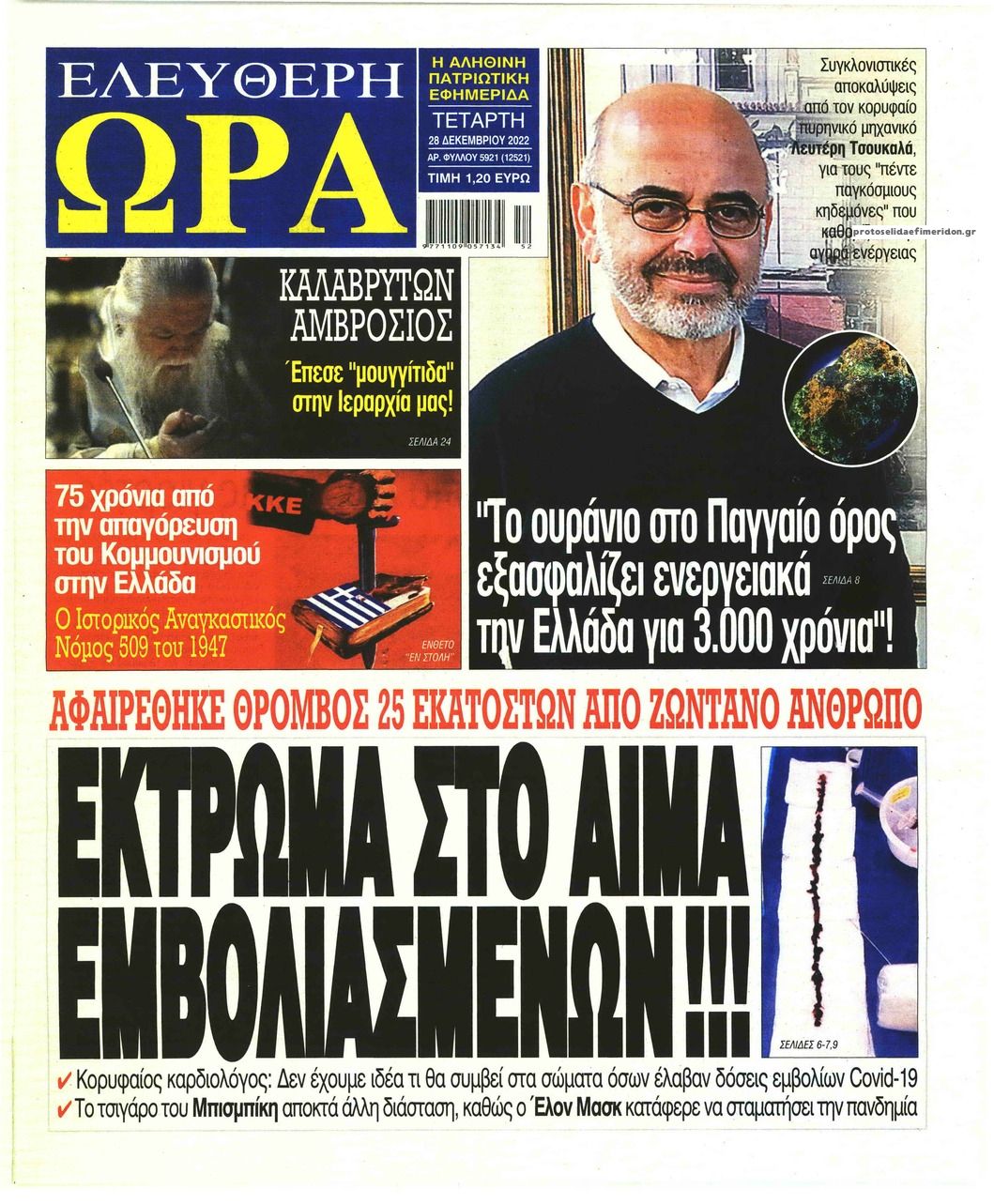 Πρωτοσέλιδο εφημερίδας Ελεύθερη Ώρα