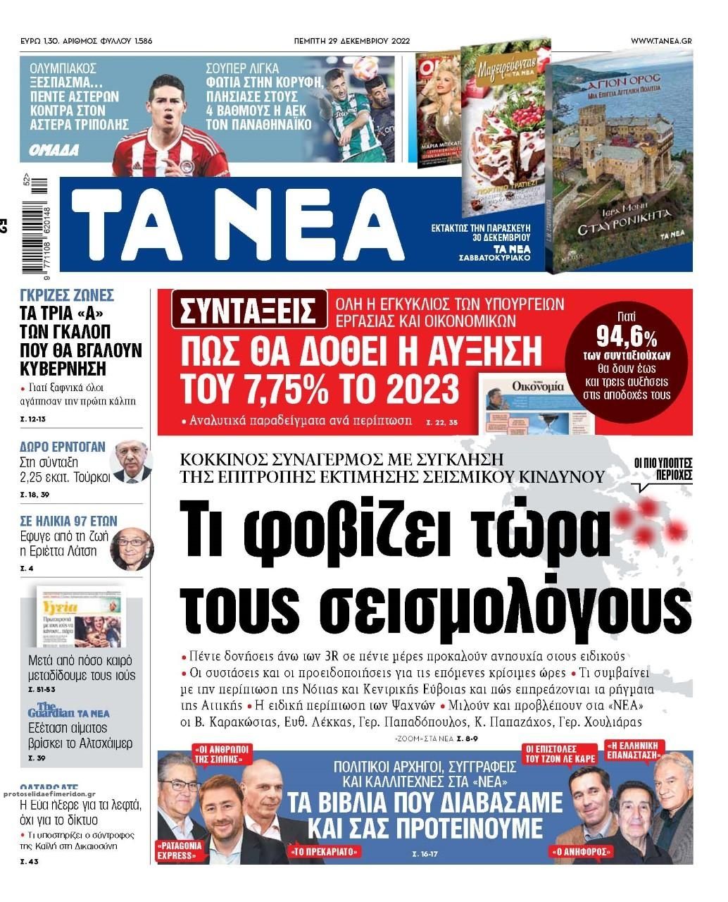 Πρωτοσέλιδο εφημερίδας Τα Νέα