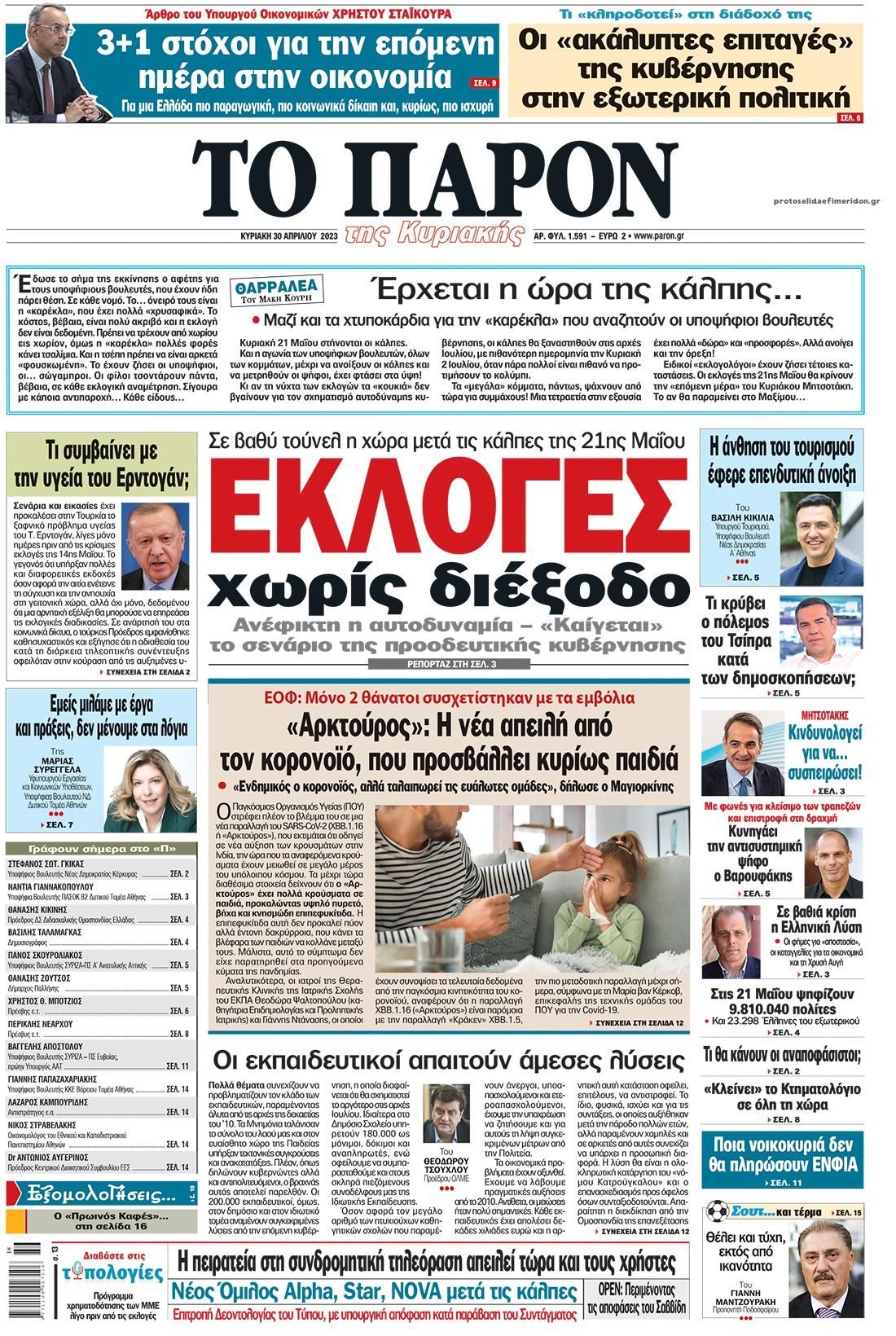 Πρωτοσέλιδο εφημερίδας Το Παρόν