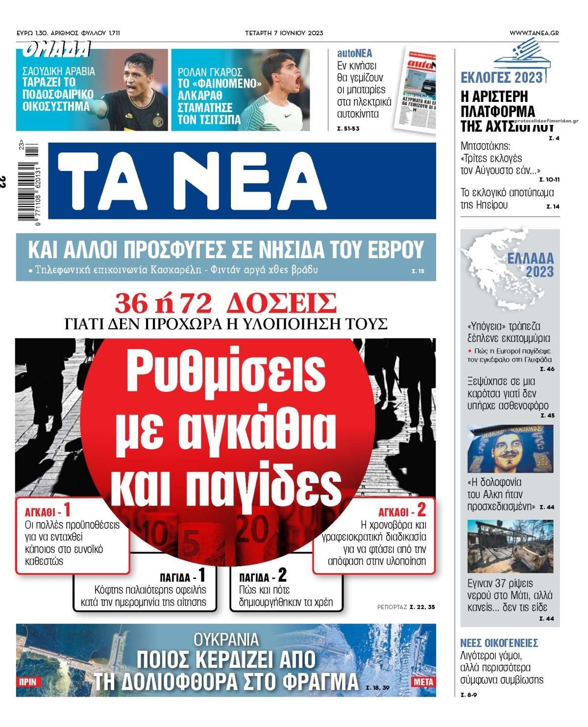 Πρωτοσέλιδο εφημερίδας Τα Νέα