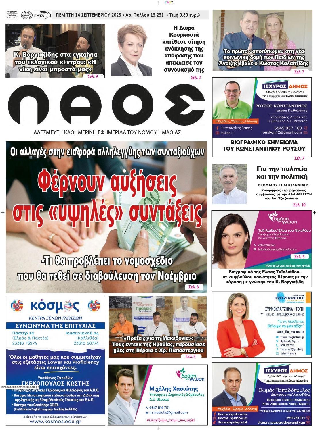 Πρωτοσέλιδο εφημερίδας Λαός Βέροιας