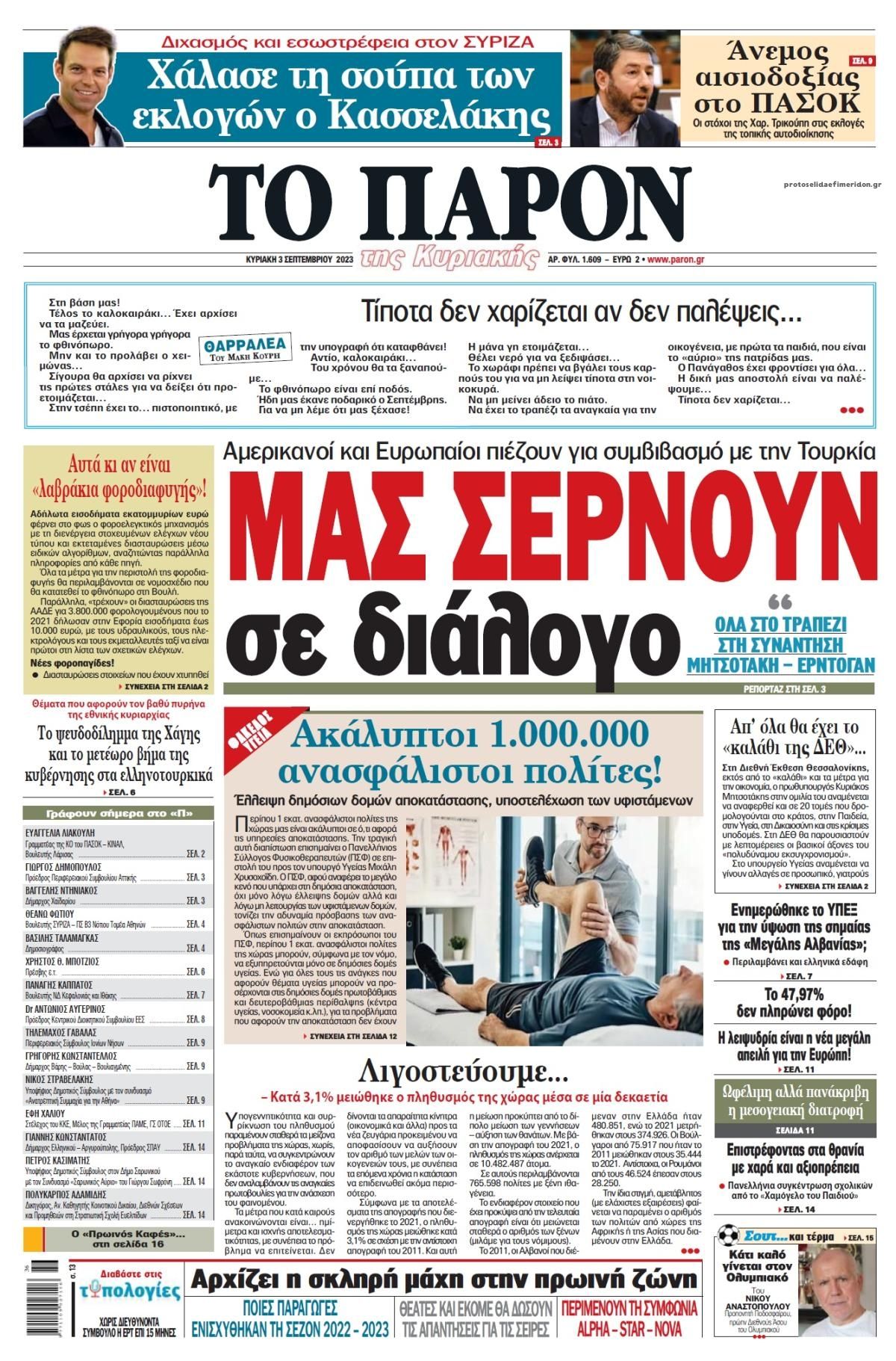 Πρωτοσέλιδο εφημερίδας Το Παρόν