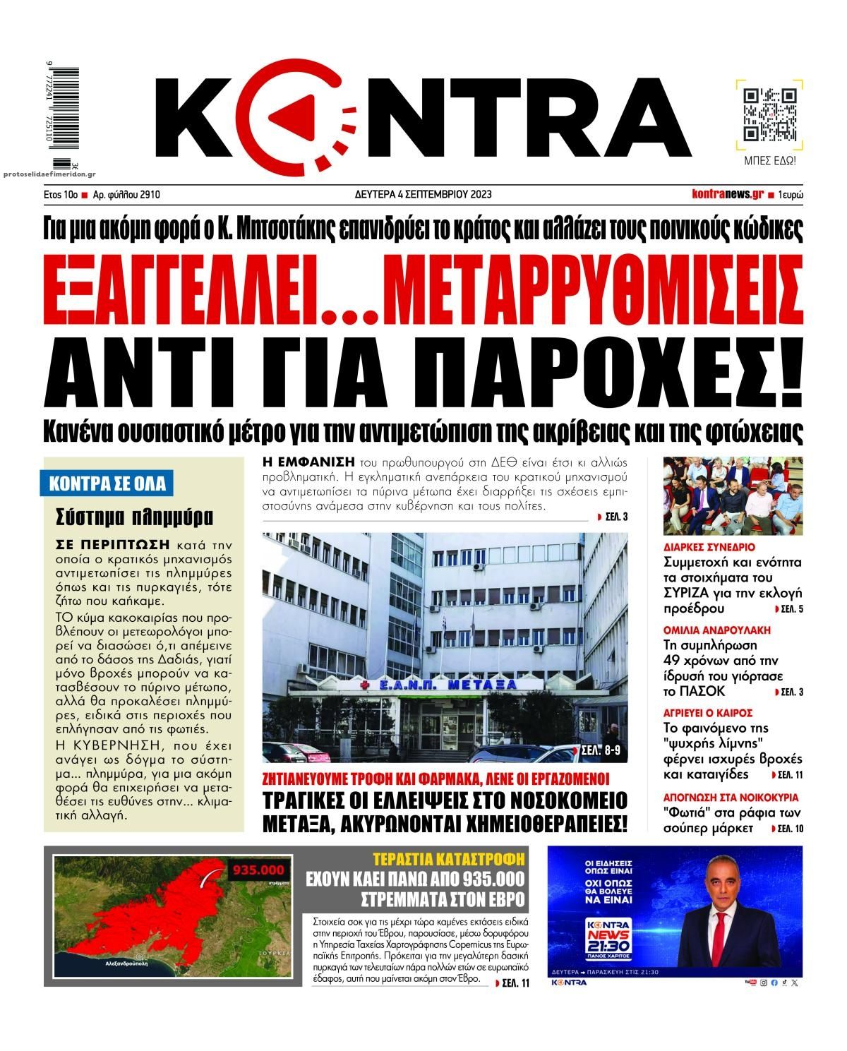 Πρωτοσέλιδο εφημερίδας Kontra News