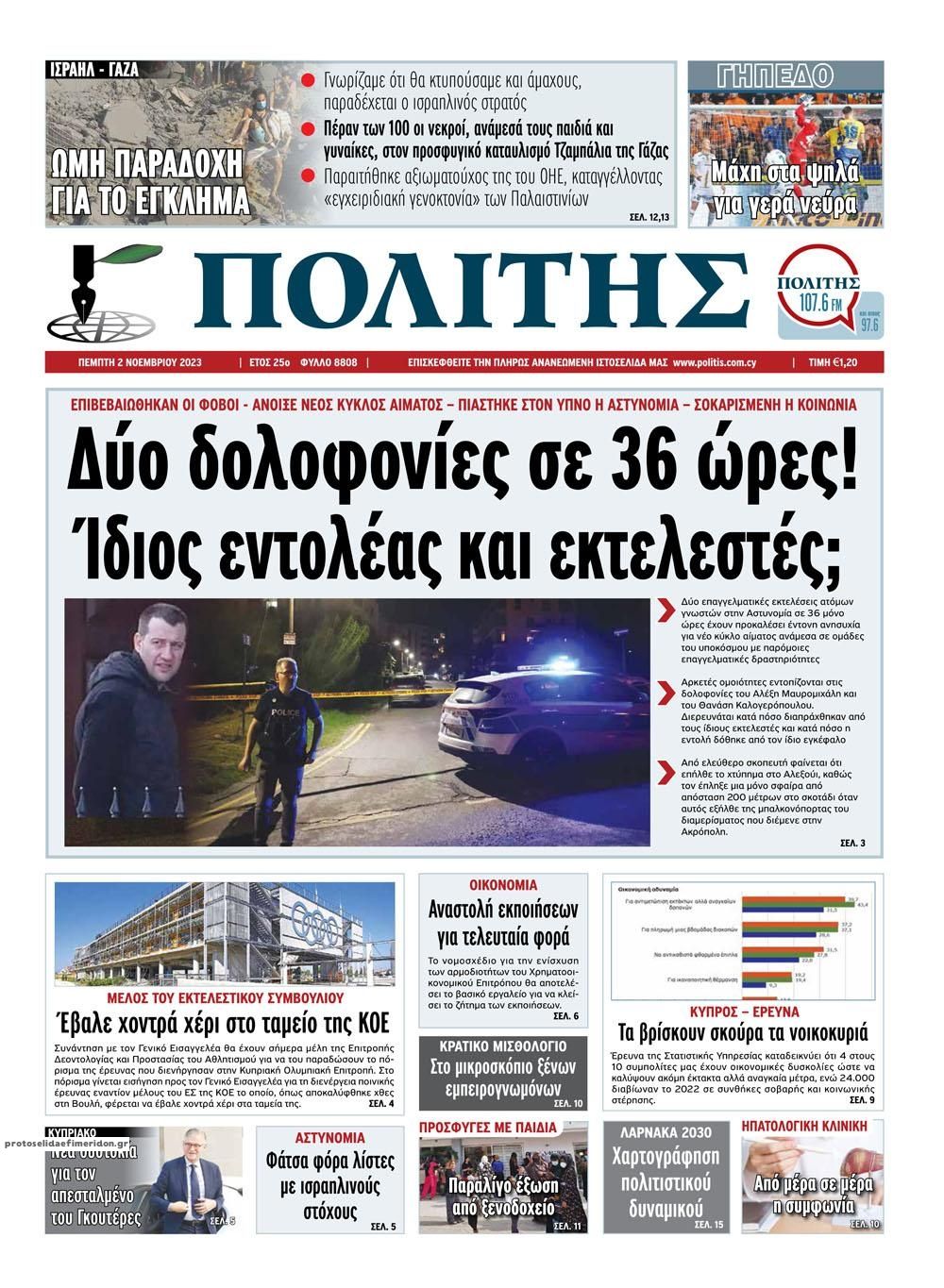 Πρωτοσέλιδο εφημερίδας Πολίτης Κύπρου