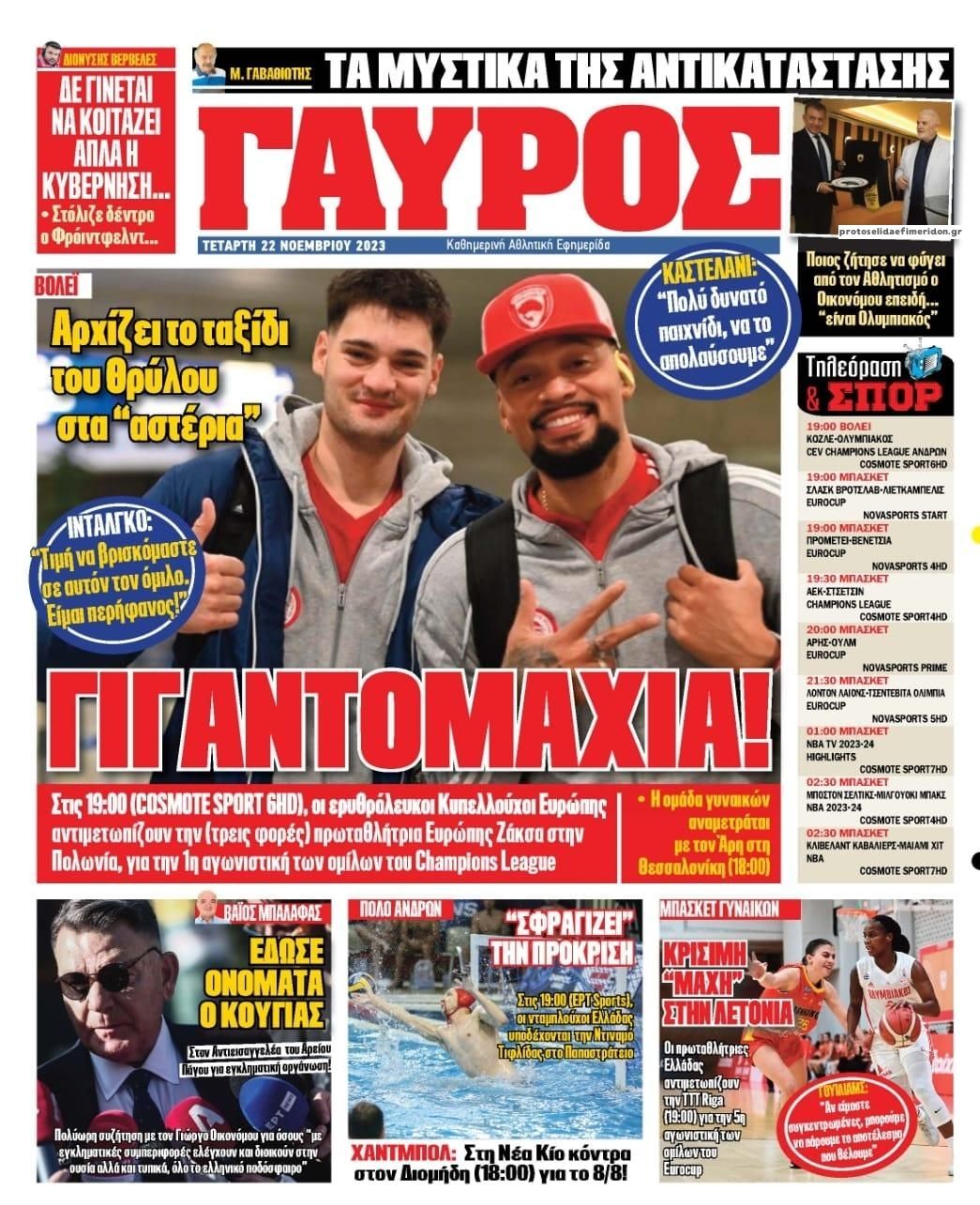 Οπισθόφυλλο εφημερίδας Κόκκινος Πρωταθλητής