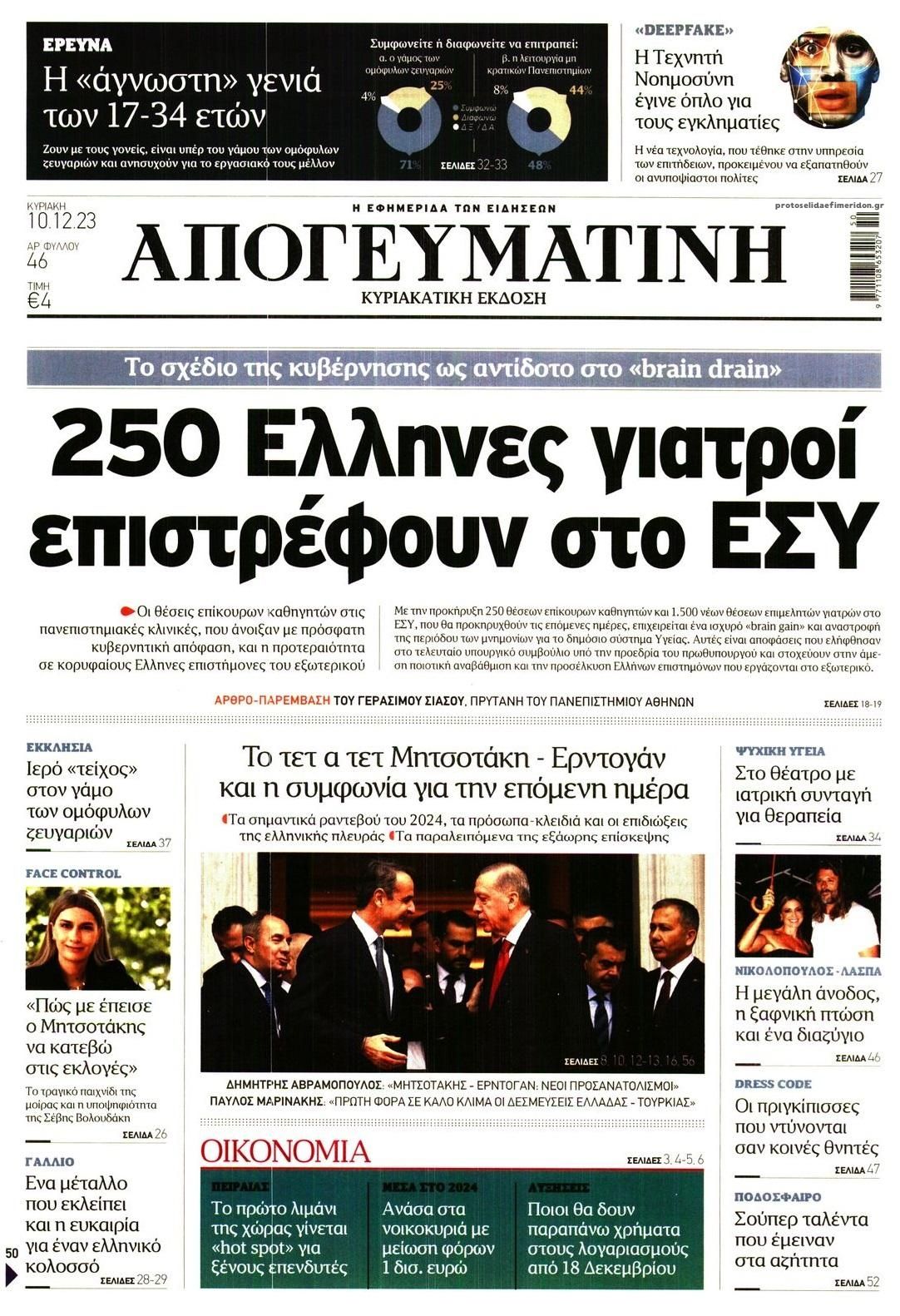 Πρωτοσέλιδο εφημερίδας Απογευματινή