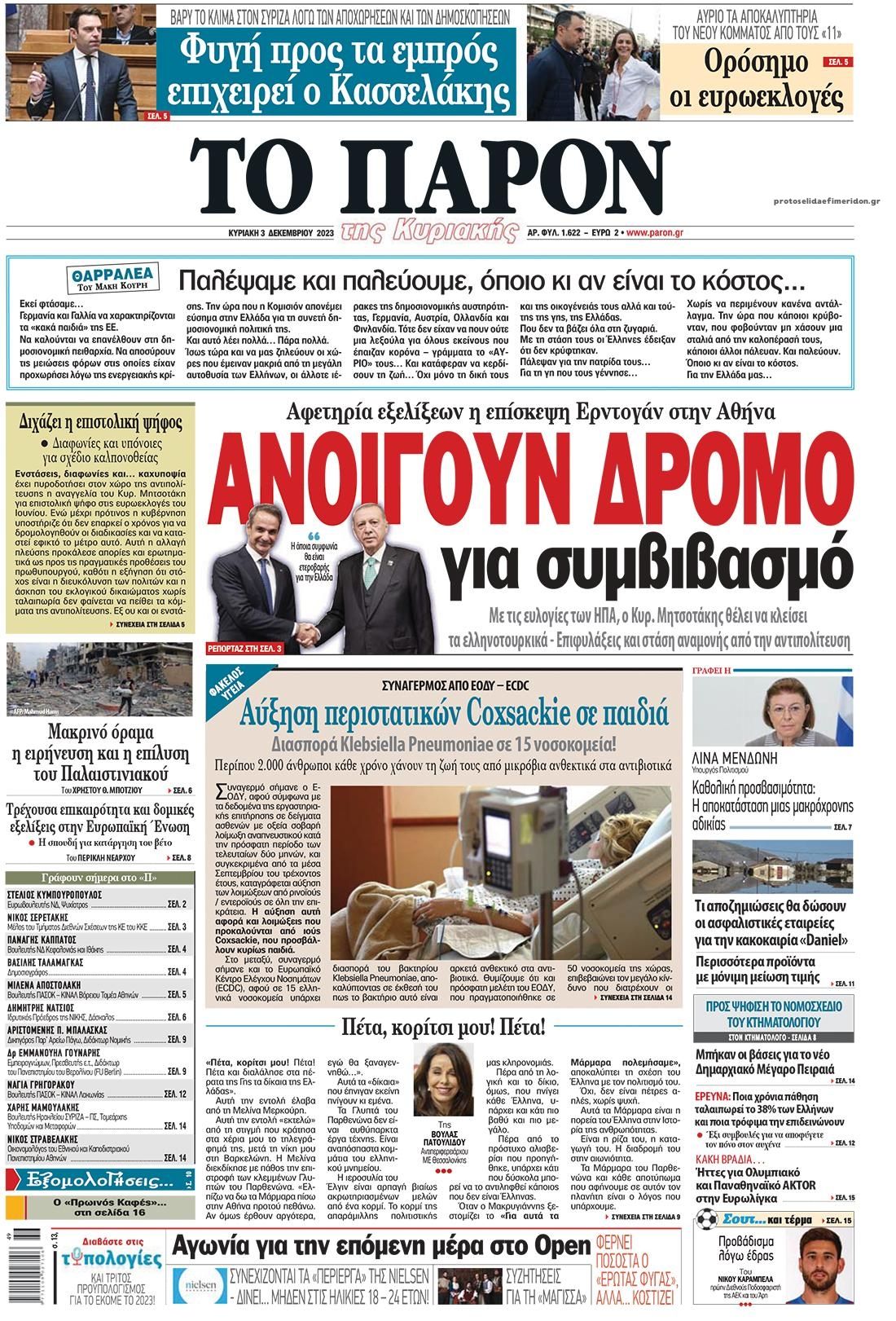 Πρωτοσέλιδο εφημερίδας Το Παρόν