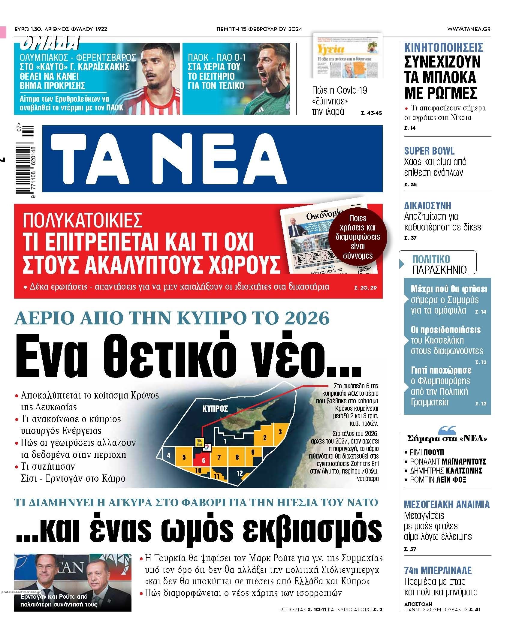 Πρωτοσέλιδο εφημερίδας Τα Νέα