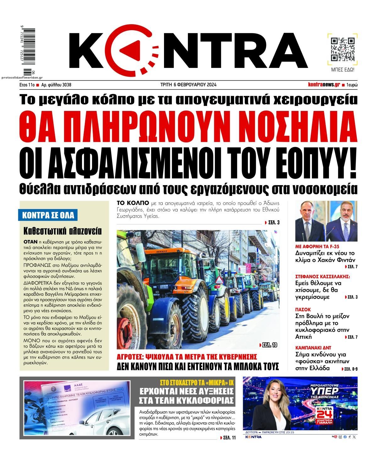 Πρωτοσέλιδο εφημερίδας Kontra News