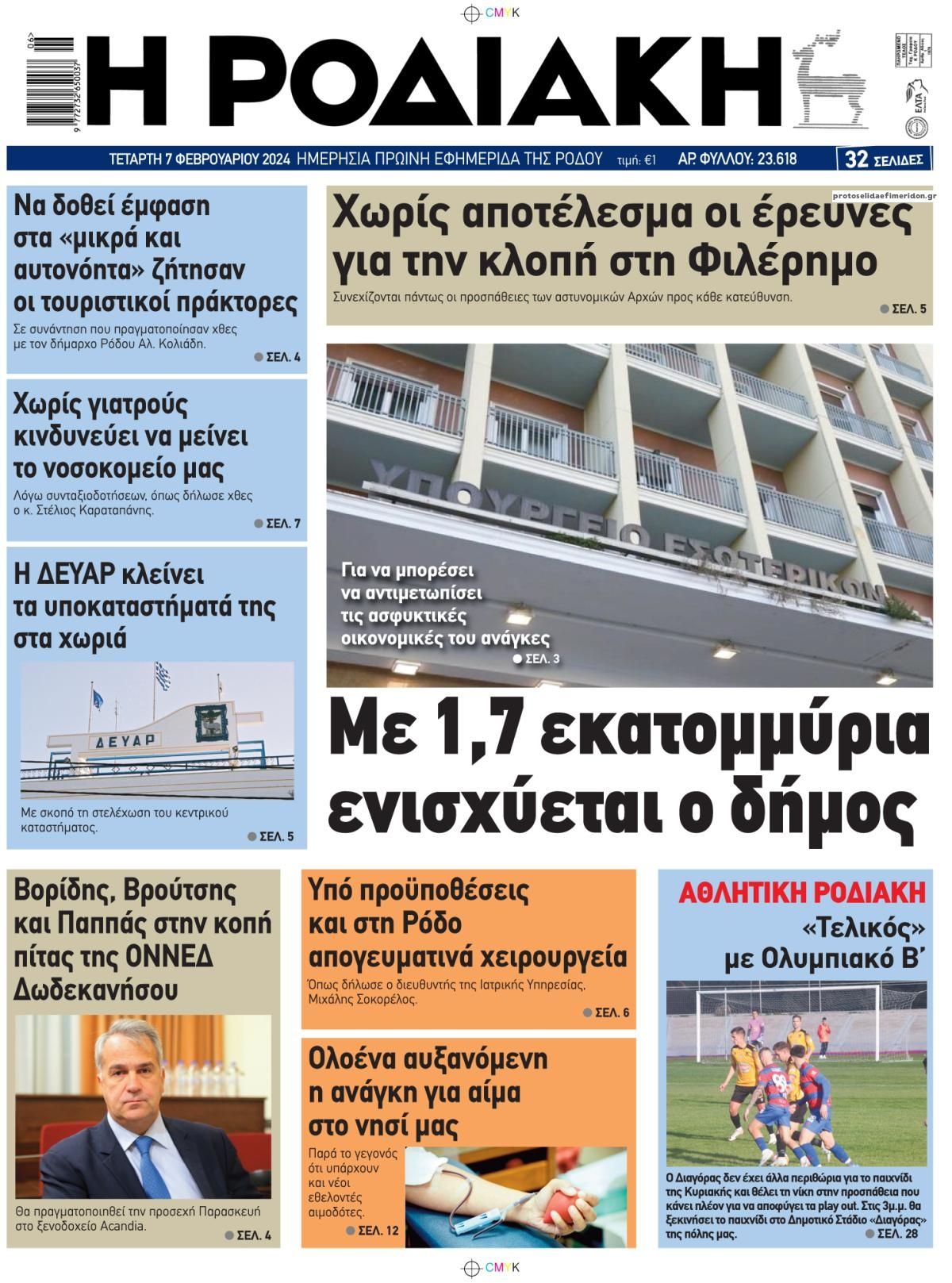 Πρωτοσέλιδο εφημερίδας Ροδιακή