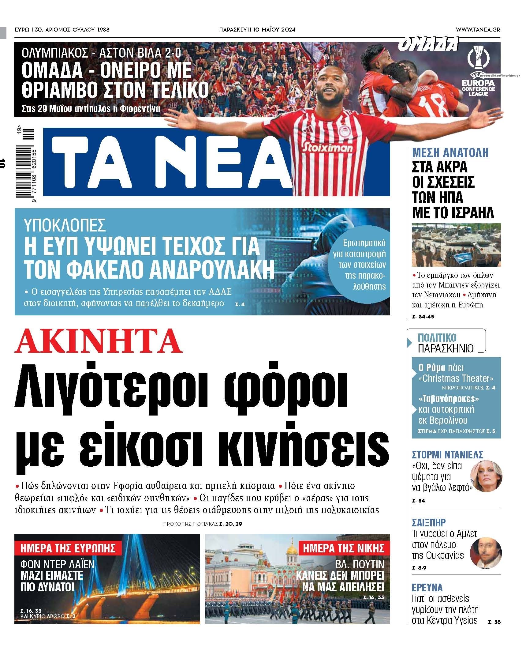 Πρωτοσέλιδο εφημερίδας Τα Νέα