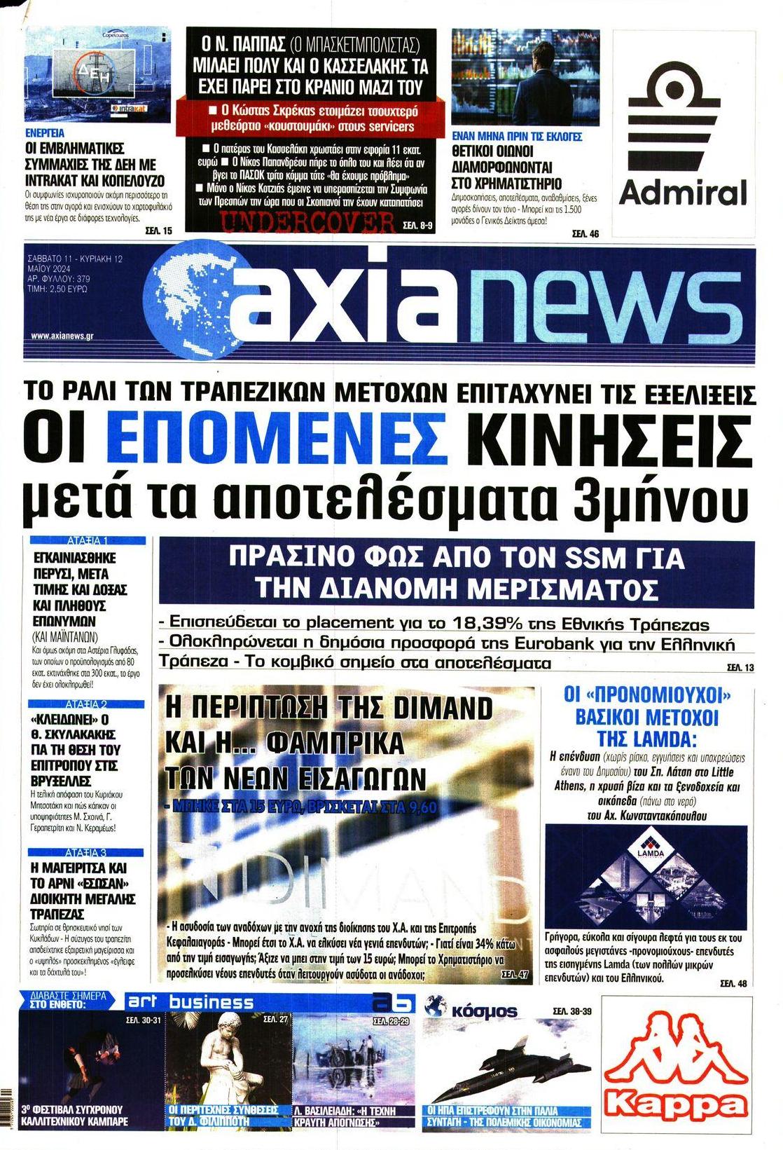 Πρωτοσέλιδο εφημερίδας Αξία News