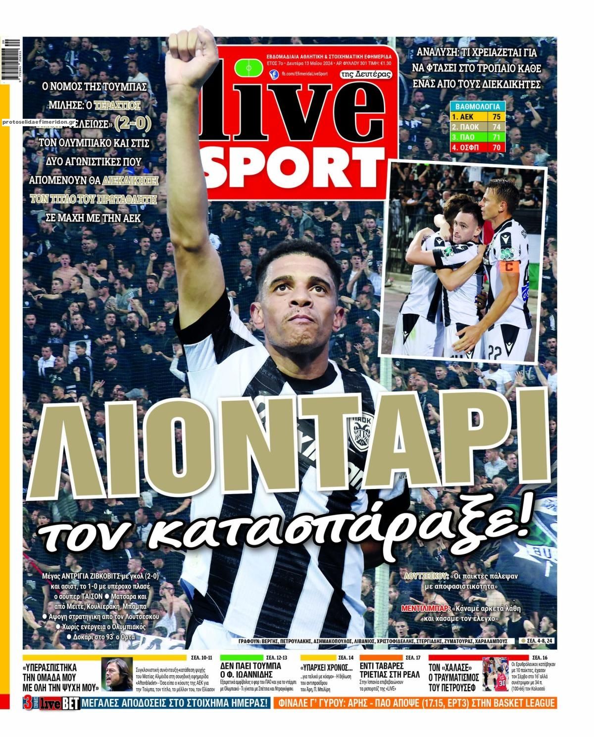 Πρωτοσέλιδο εφημερίδας Livesport