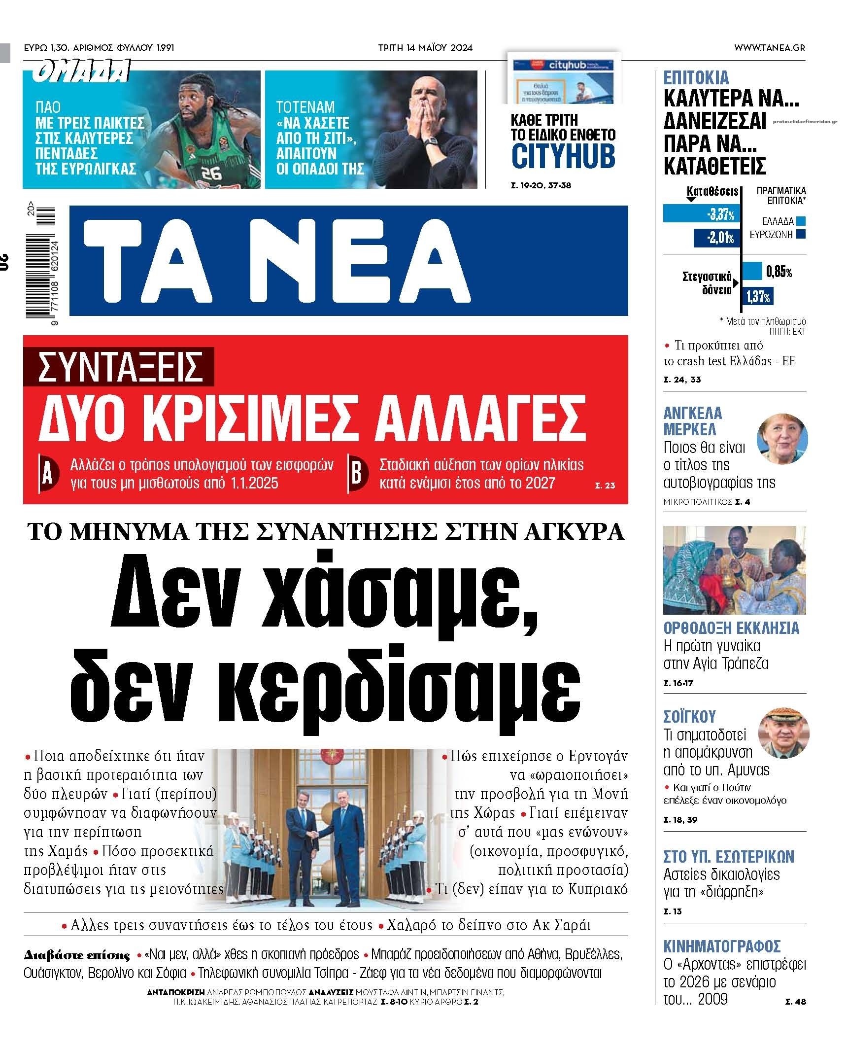 Πρωτοσέλιδο εφημερίδας Τα Νέα