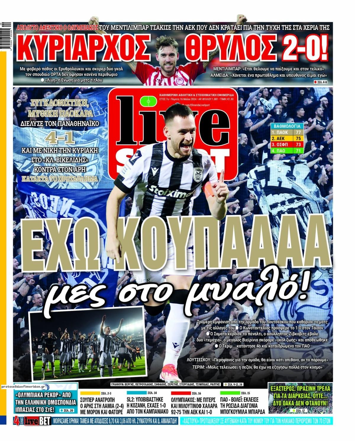 Πρωτοσέλιδο εφημερίδας Livesport