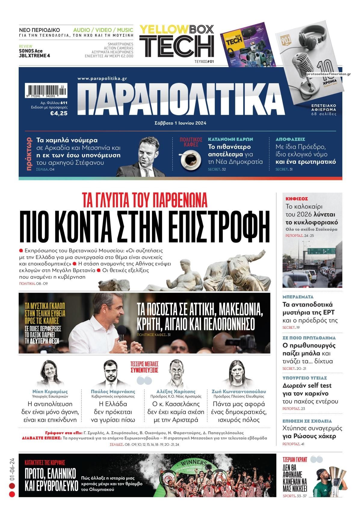 Πρωτοσέλιδο εφημερίδας Παραπολιτικά