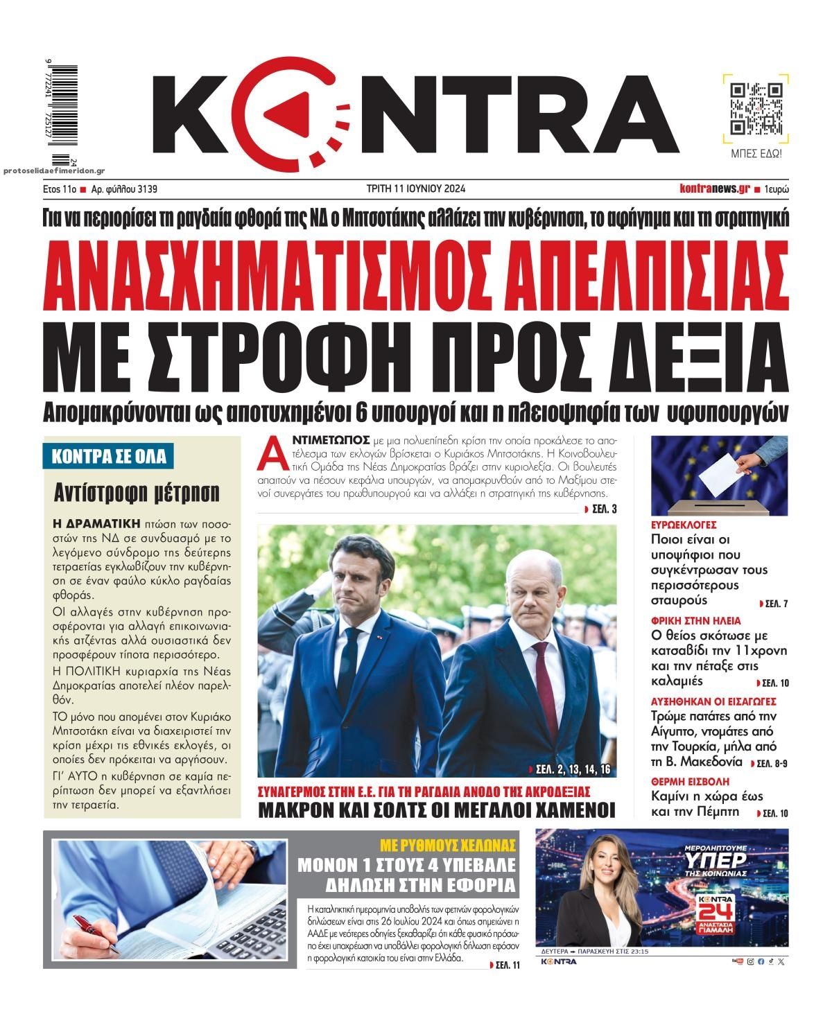 Πρωτοσέλιδο εφημερίδας Kontra News