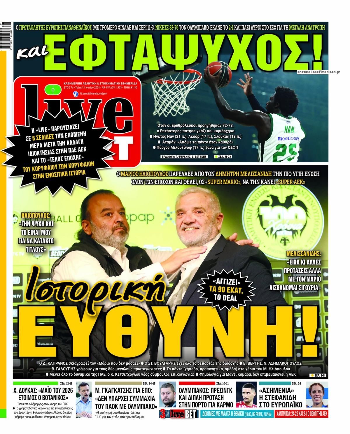 Πρωτοσέλιδο εφημερίδας Livesport