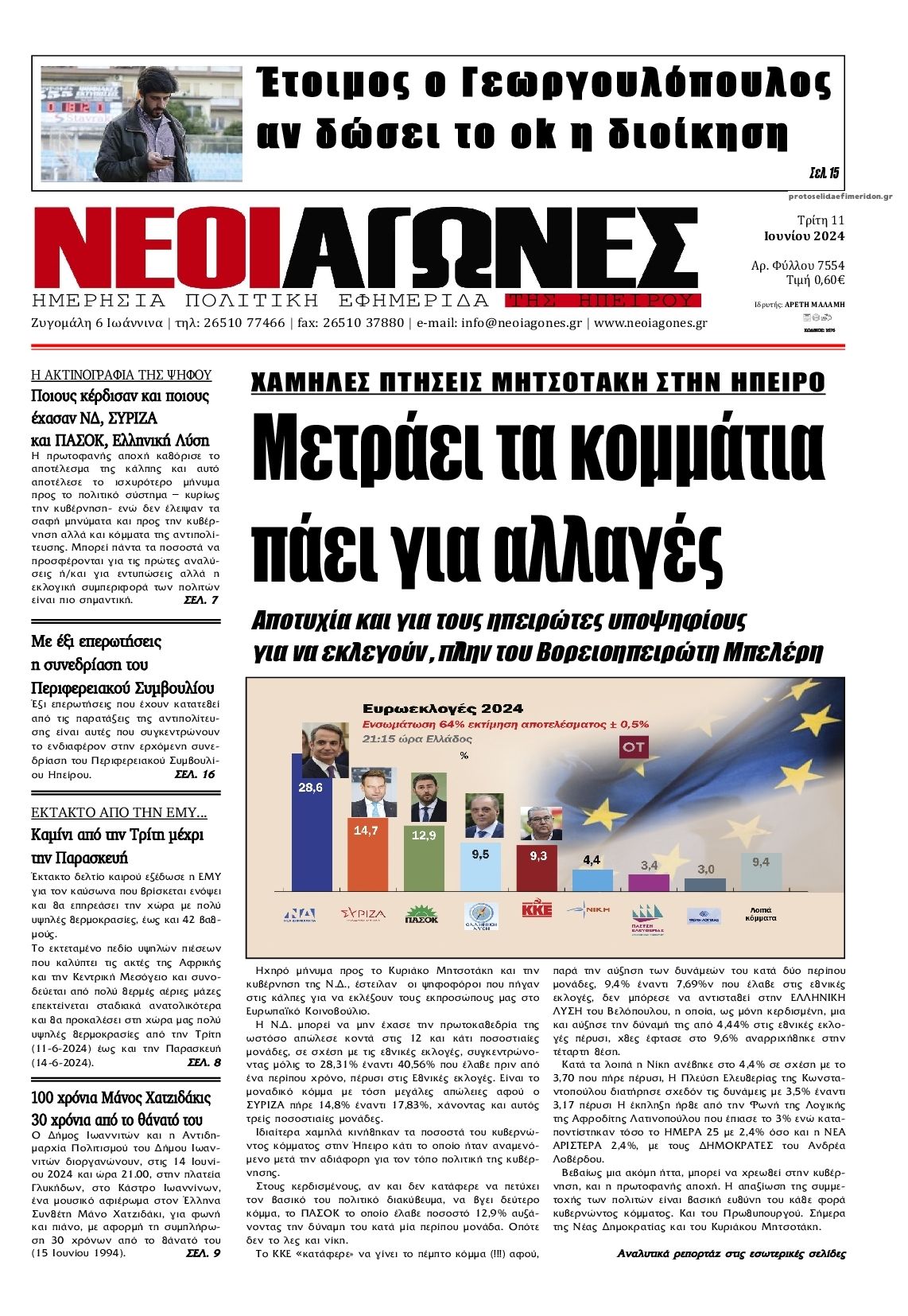 Πρωτοσέλιδο εφημερίδας Νέοι Αγώνες