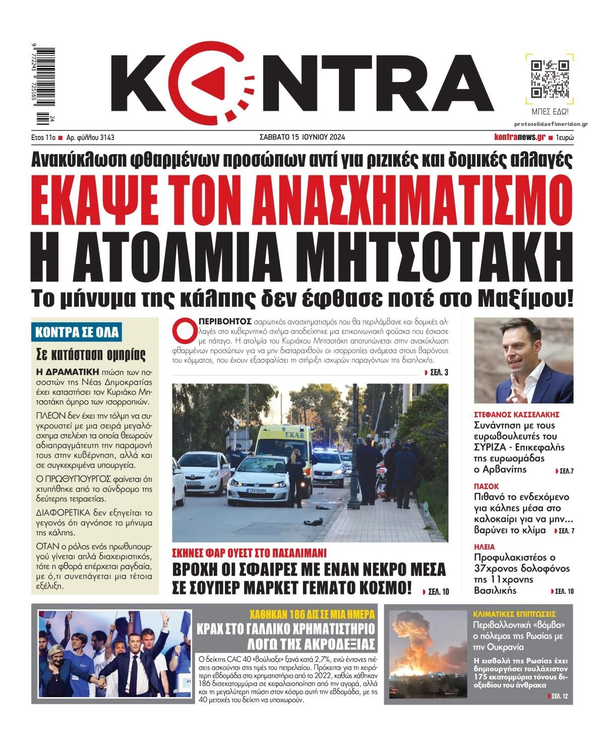 Πρωτοσέλιδο εφημερίδας Kontra News