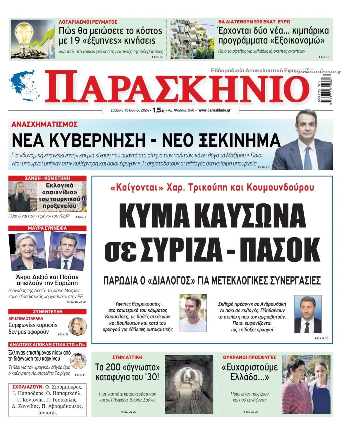 Πρωτοσέλιδο εφημερίδας Το Παρασκήνιο