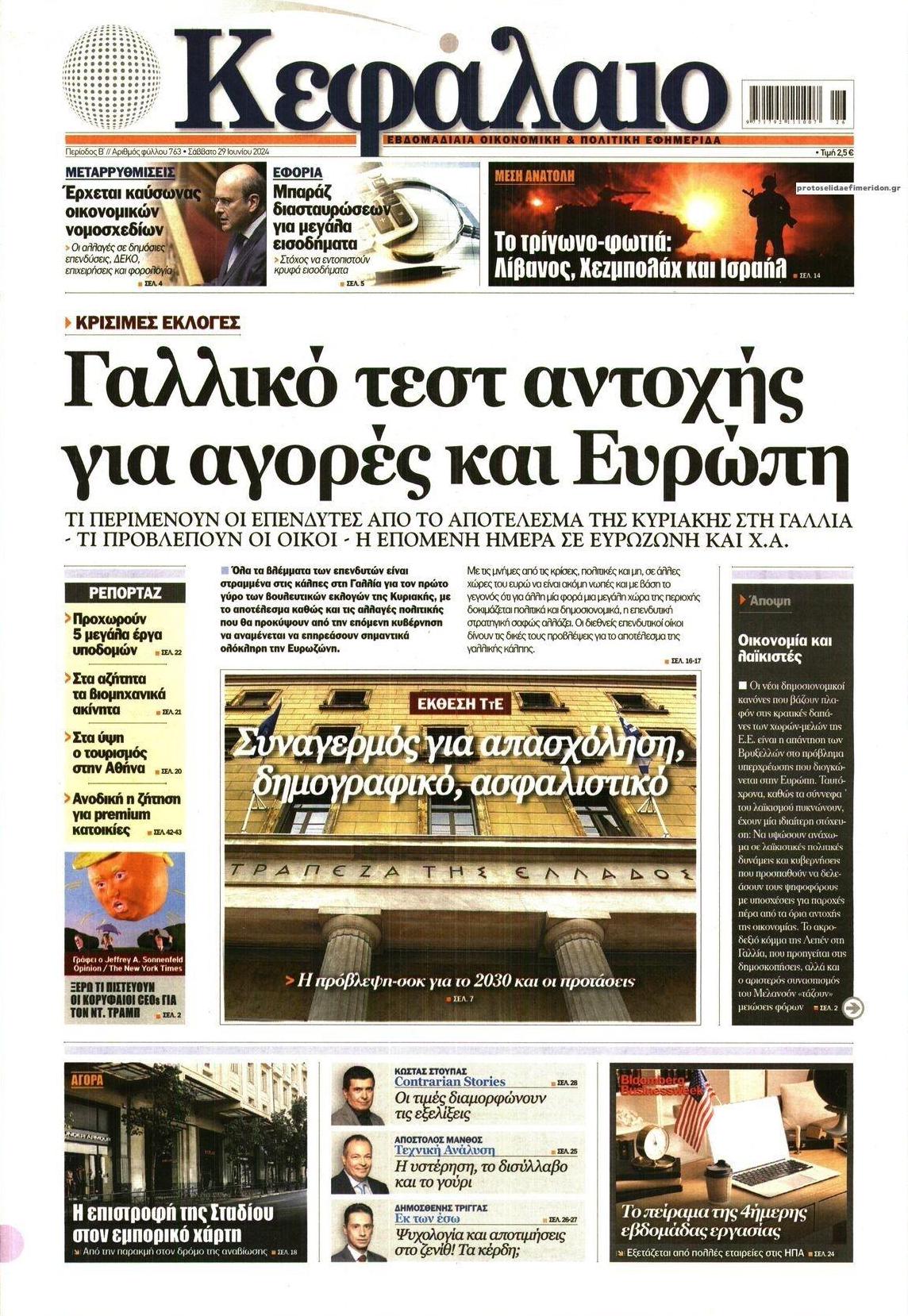 Πρωτοσέλιδο εφημερίδας Κεφάλαιο