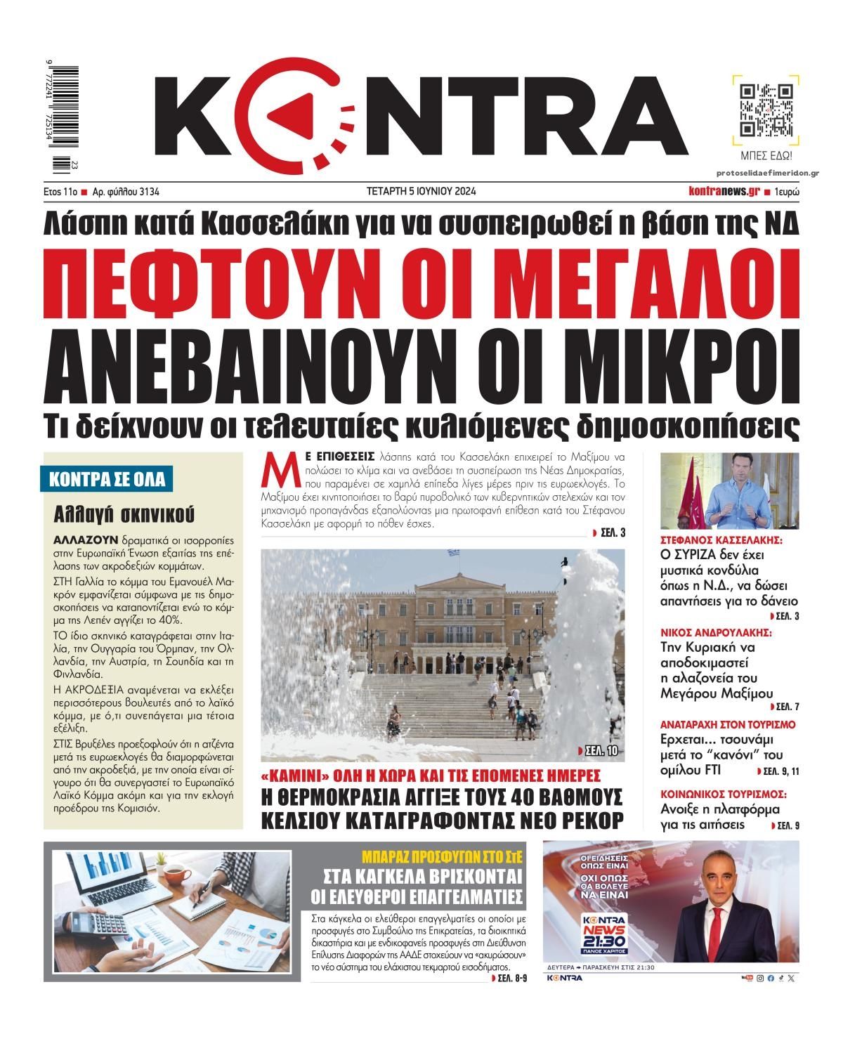 Πρωτοσέλιδο εφημερίδας Kontra News