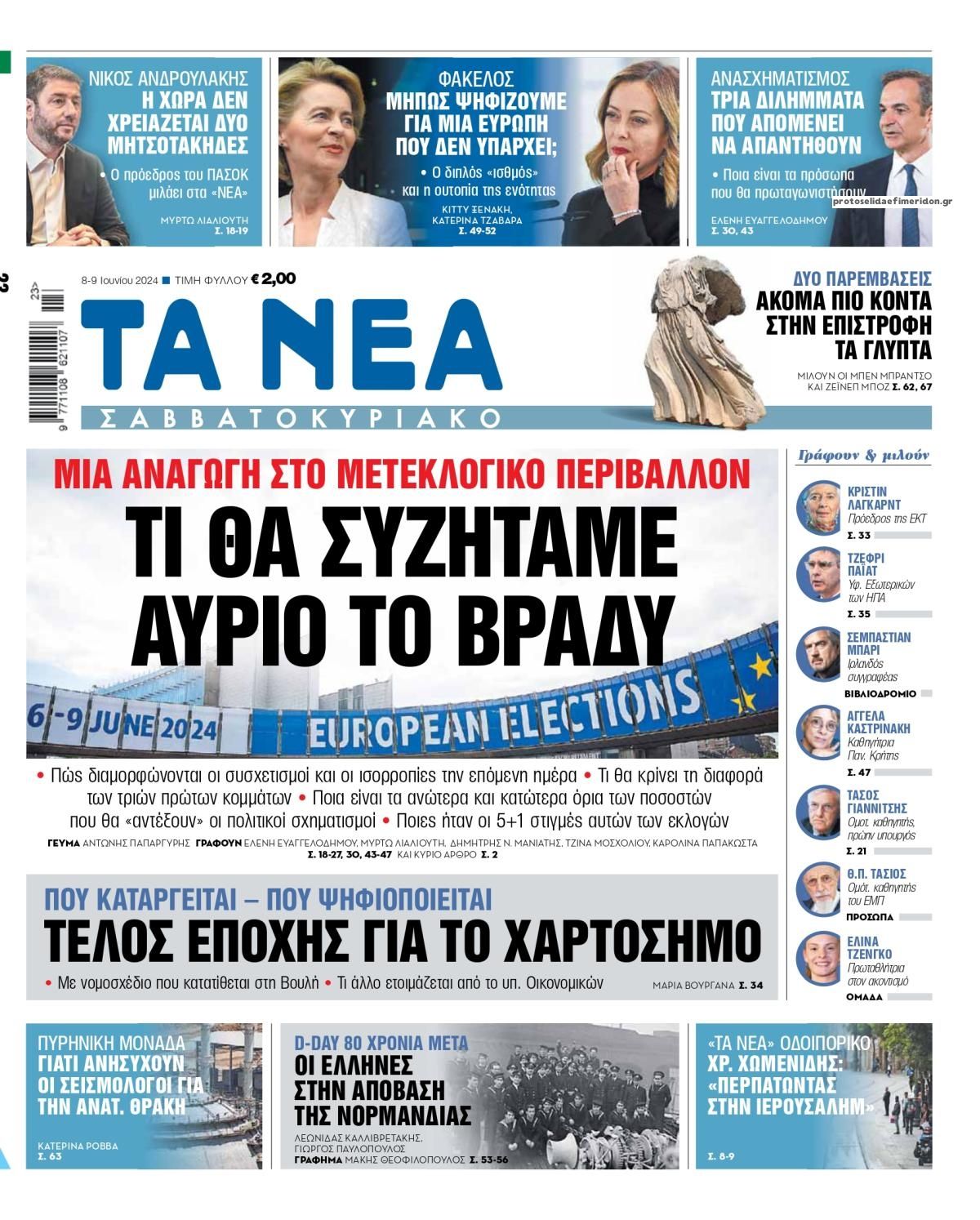 Πρωτοσέλιδο εφημερίδας Τα Νέα