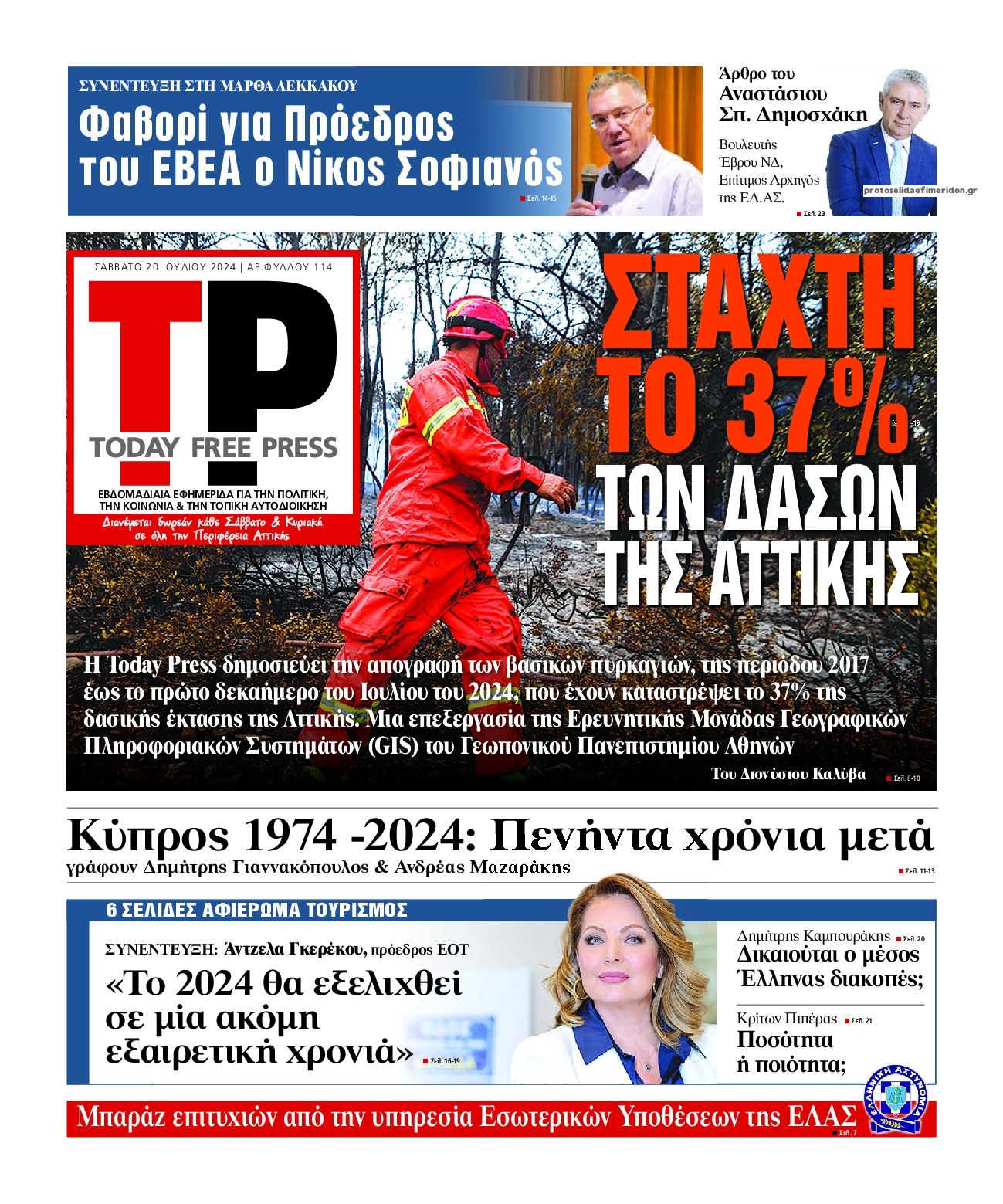 Πρωτοσέλιδο εφημερίδας Today Free Press