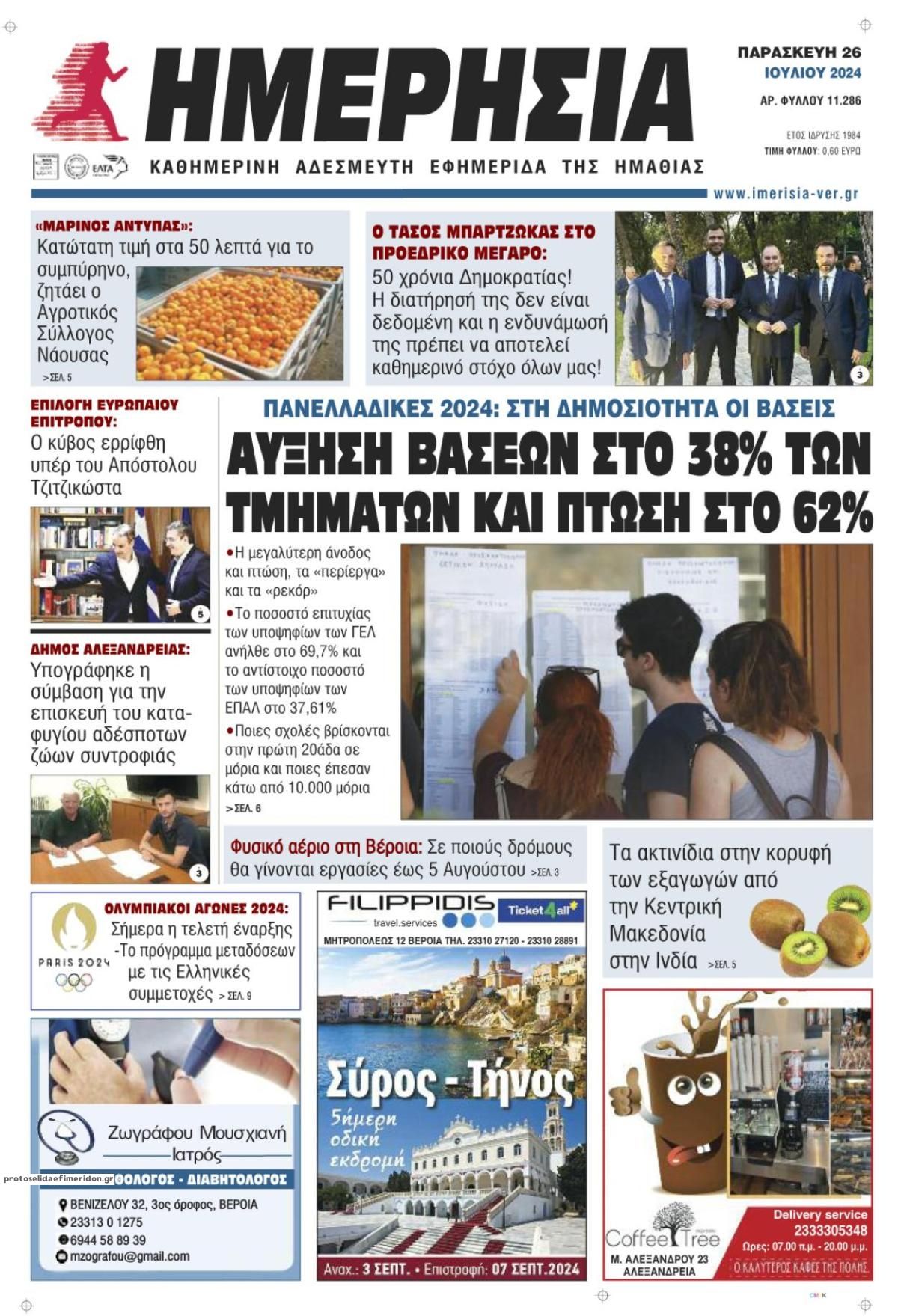 Πρωτοσέλιδο εφημερίδας Ημερήσια Ημαθείας