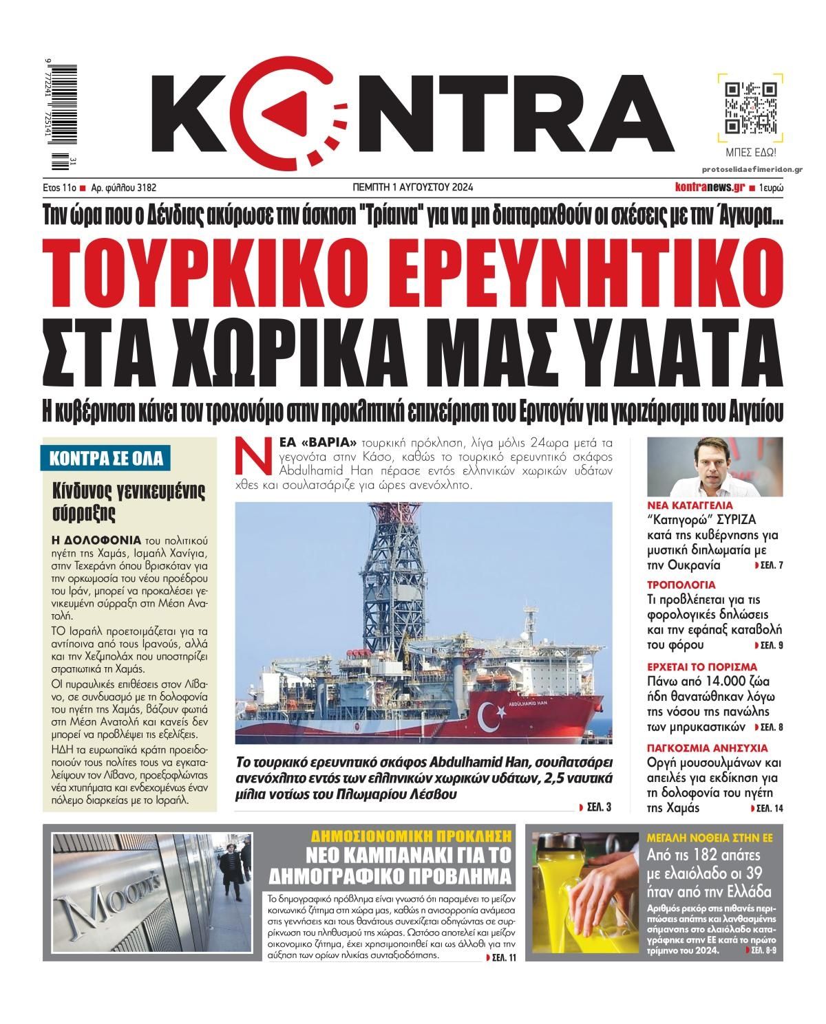 Πρωτοσέλιδο εφημερίδας Kontra News