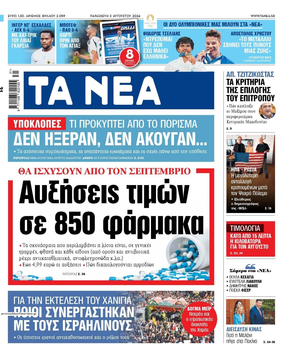 Πρωτοσέλιδο εφημερίδας Τα Νέα