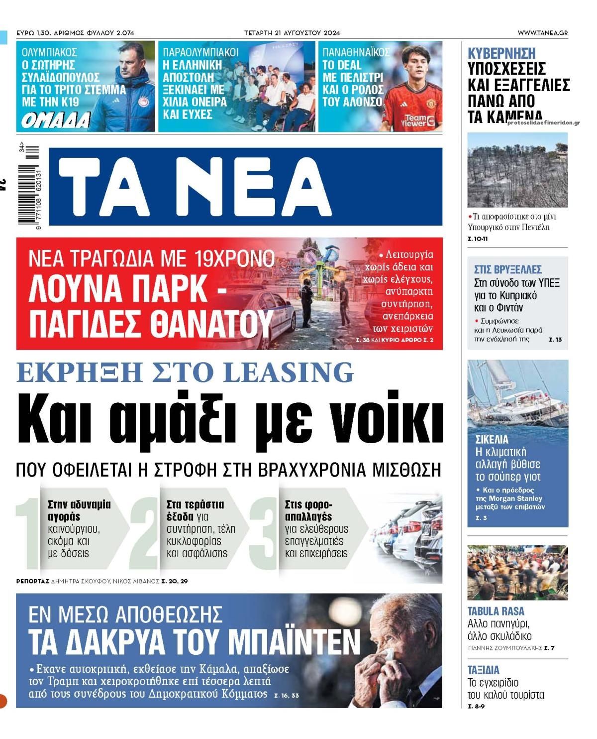 Πρωτοσέλιδο εφημερίδας Τα Νέα