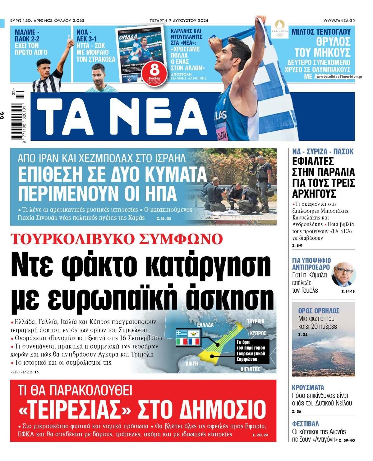 Πρωτοσέλιδο εφημερίδας Τα Νέα