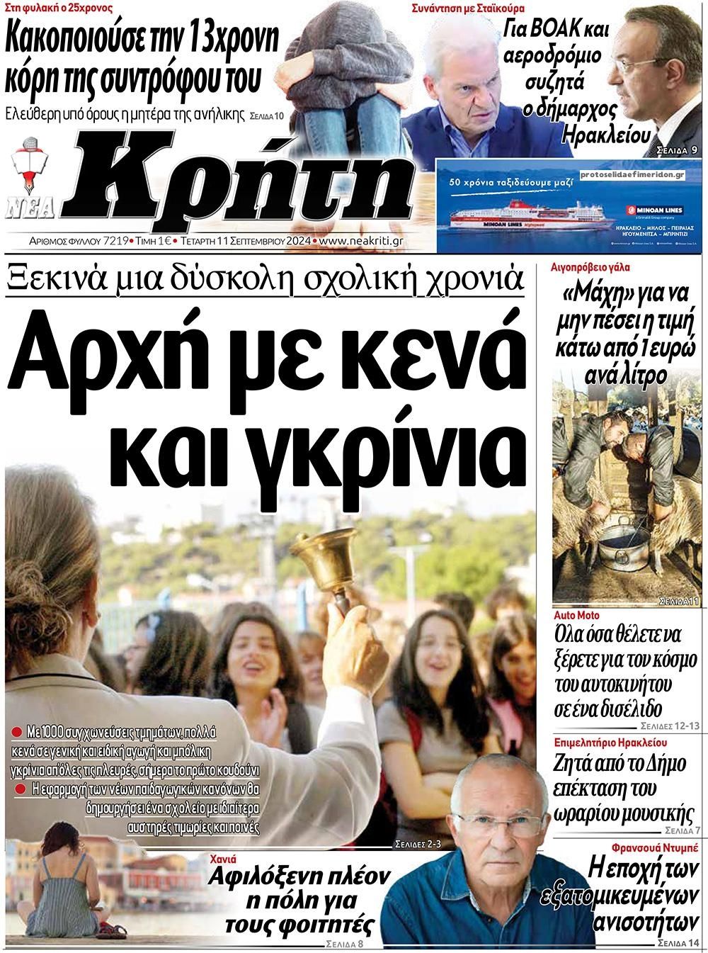 Πρωτοσέλιδο εφημερίδας Νέα Κρήτη