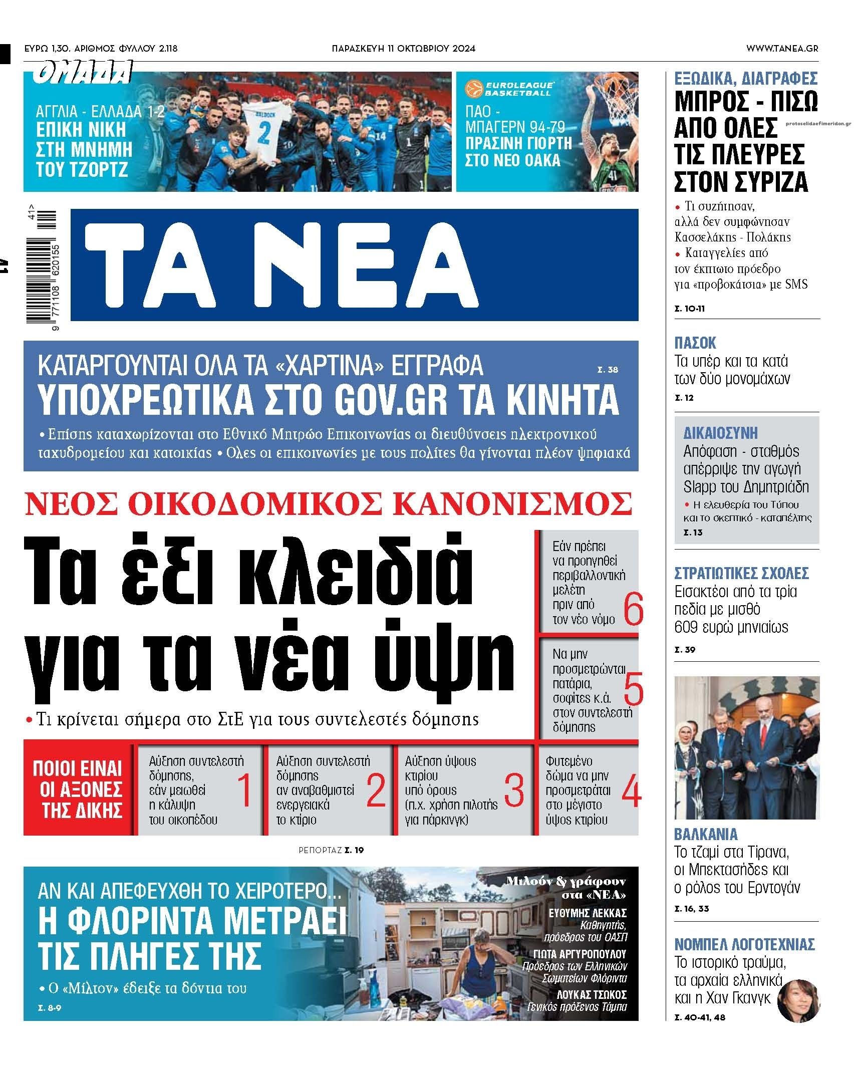 Πρωτοσέλιδο εφημερίδας Τα Νέα