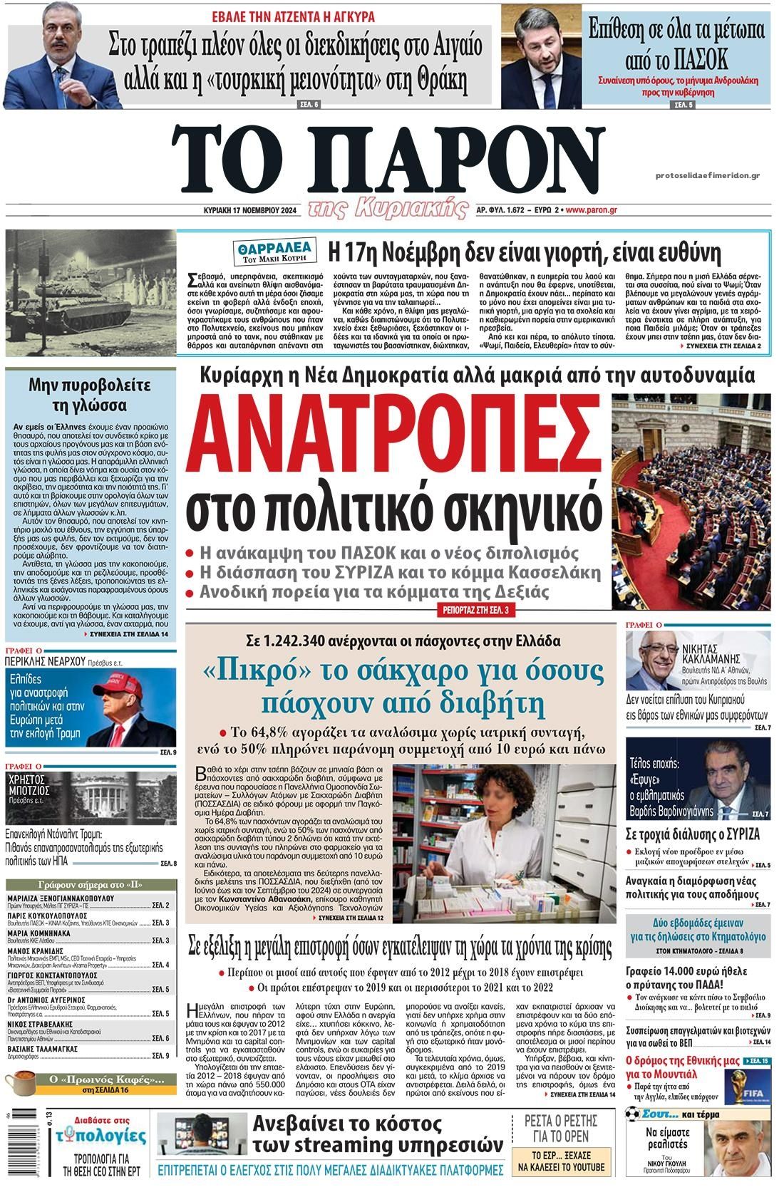 Πρωτοσέλιδο εφημερίδας Το Παρόν